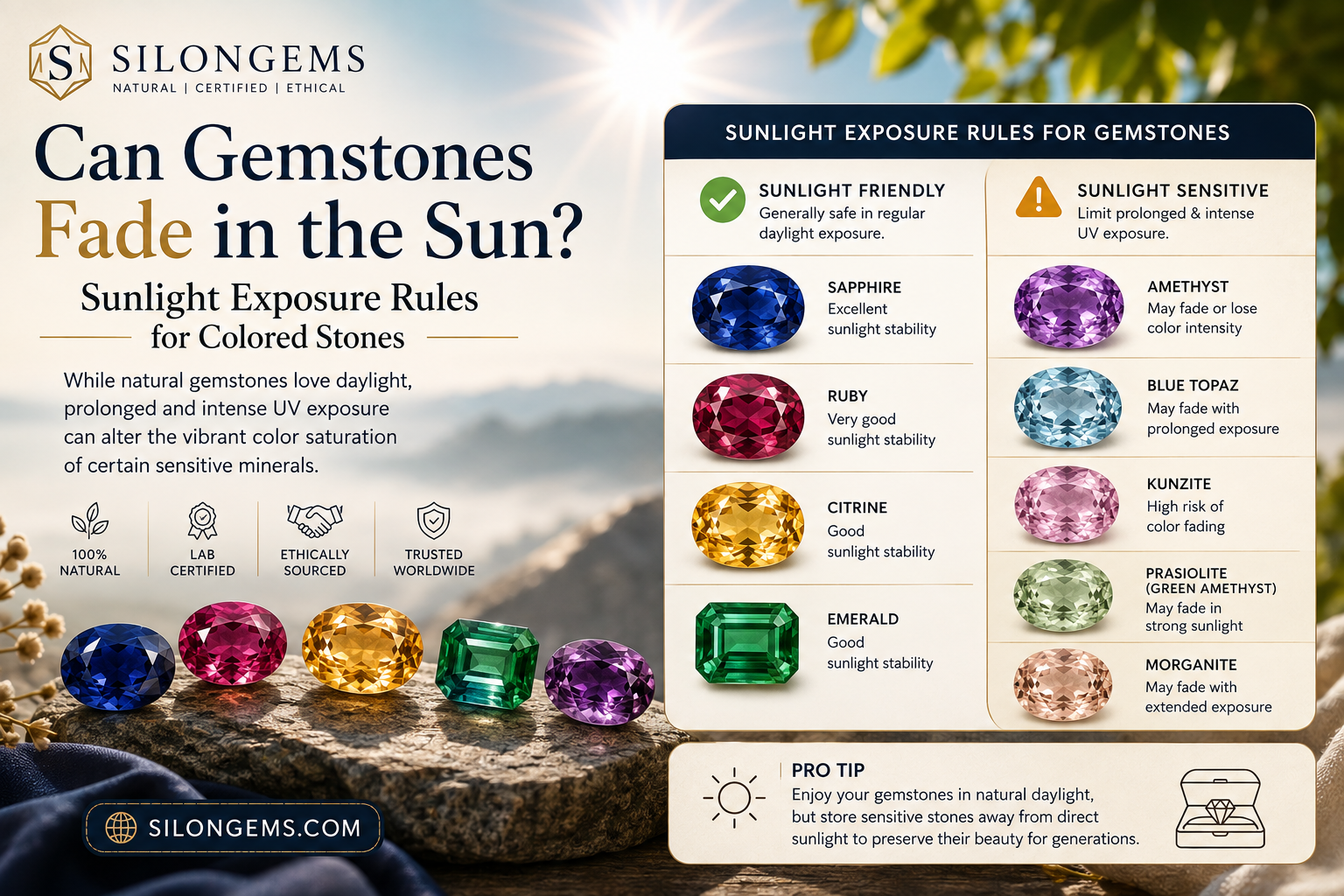 Can Gemstones Fade in the Sun? Sunlight Exposure Rules for Colored Stones