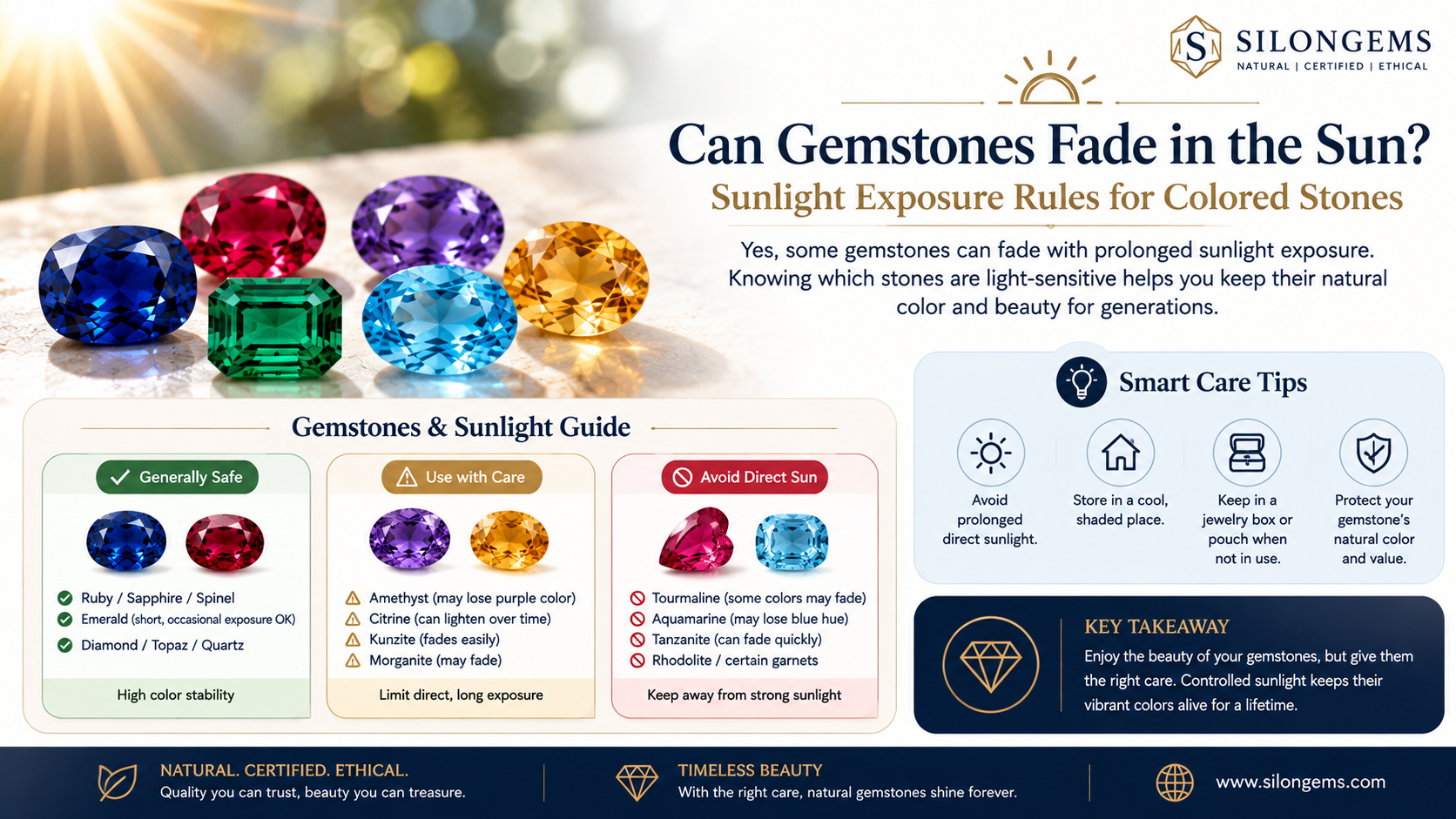 Can Gemstones Fade in the Sun? Sunlight Exposure Rules for Colored Stones