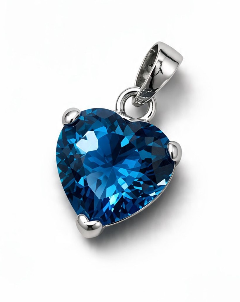 London Blue Topaz Heart Cut Pendant in Sterling Silver